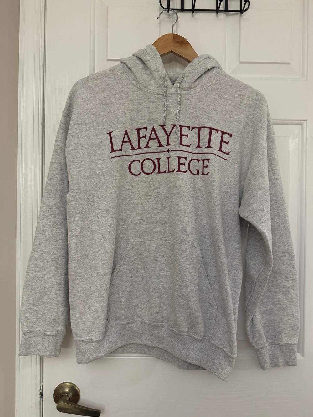 Gildan Gray Lafayette College Crewneck Hoodie with Maroon Script